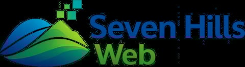 Seven Hills Web logo with blue and green stylized hill design and company name